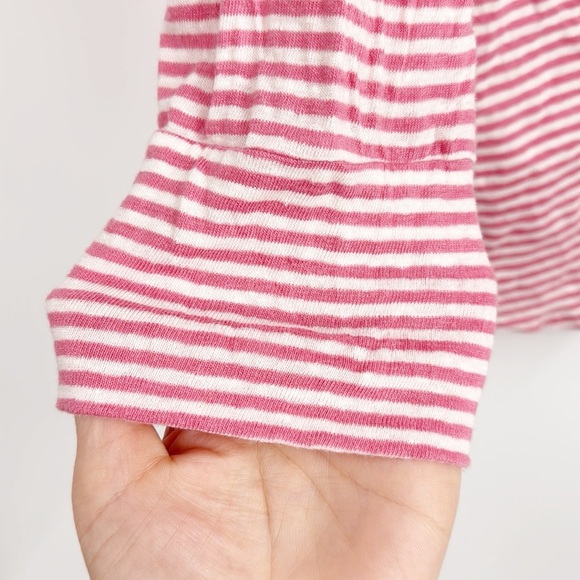 J. McLaughlin Brynn Linen Blend Striped V-neck 3/4 Sleeve Top Pink White small - Picture 8 of 10